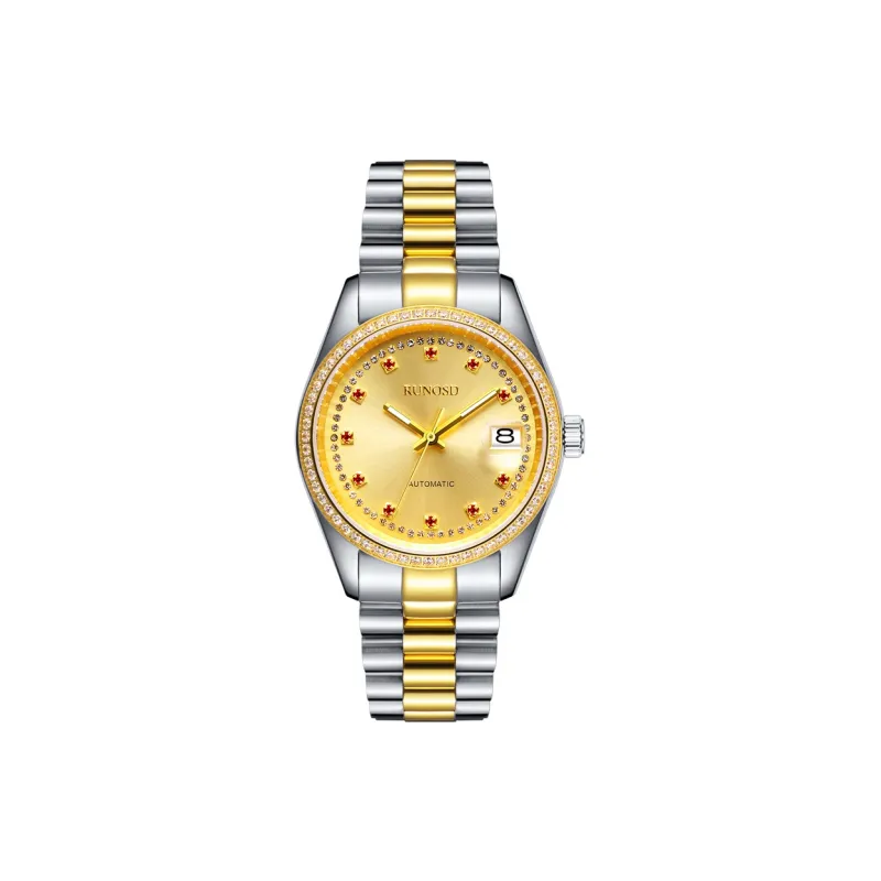 RUNOSD Automatic Mechanical Movement Gold-Plated Strap Watch Men's Watches Gold Dial-9
