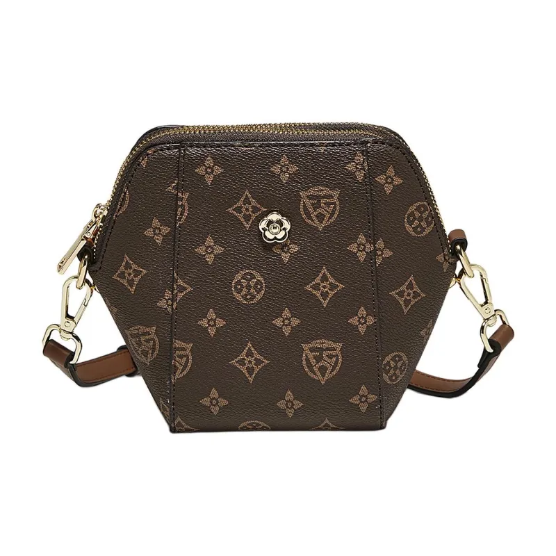 Marino Orlandi Synthetic Leather Small Square Bag, Crossbody Bag, Shoulder Bag Regular Women's Coffee/Ecru-1