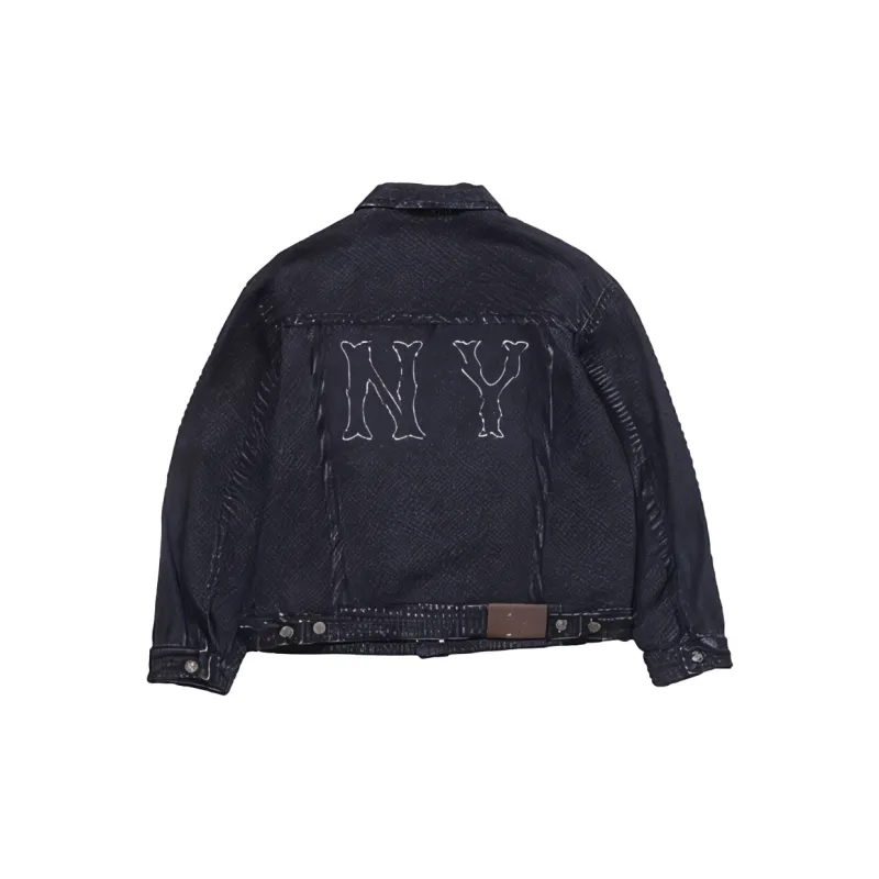 MLB BASIC MEGA LOGO LASER CUTTING DENIM TRUCKER JACKET Denim Jacket Unisex Black-1