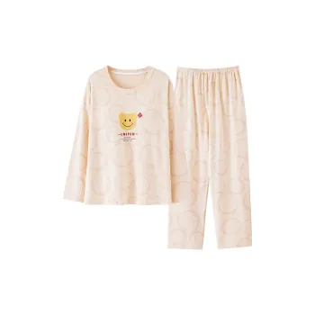Pretty Lady Pajama Set Women's Apricot Smiley Face
