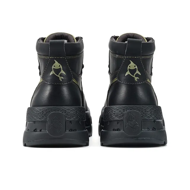 FAIRWHALE Skateboard Shoes Men High Top Black/Green-19