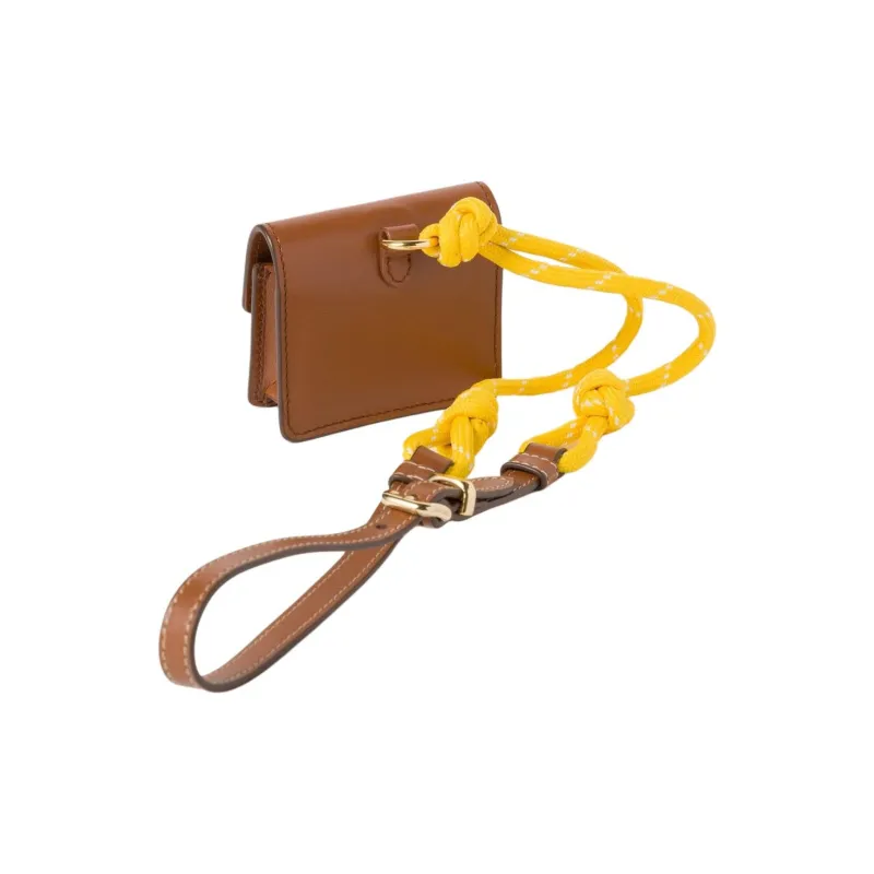 MIU MIU Leather Earphone Case Women's Cognac Brandy & Yellow-1
