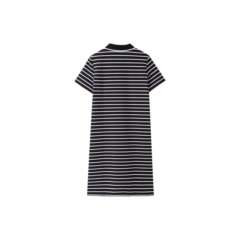SHUIYUNJIAN Short Sleeved Dress Women's Black Stripes-1