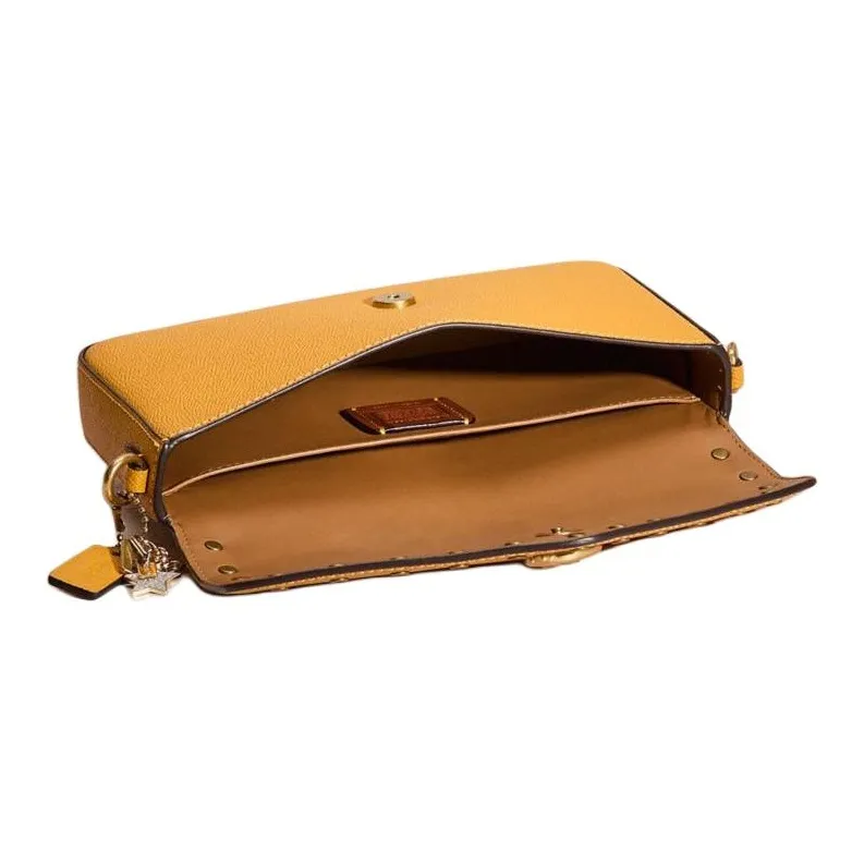 COACH Wyn Cross-Stitch Leather Shoulder Bag Crossbody Bag Small Size Women's Brass Gold Inlaid Phoenix Flower-3