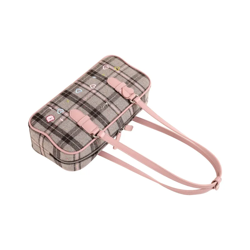 AILUXI Fabric With Synthetic Leather Shoulder Bag Women's Gray Mist Pink-3