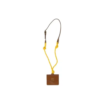 MIU MIU Leather Earphone Case Women's Cognac Brandy & Yellow
