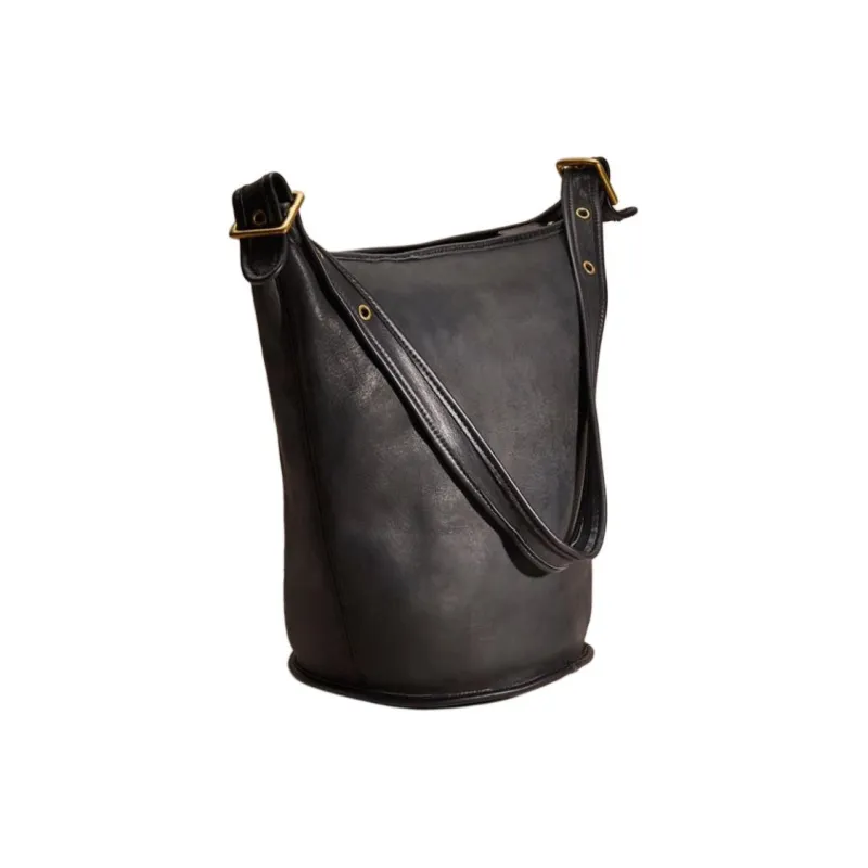 COACH Tanned Leather Bucket Bags Crossbody Bag, Shoulder Bag Tubas Unisex Black-1