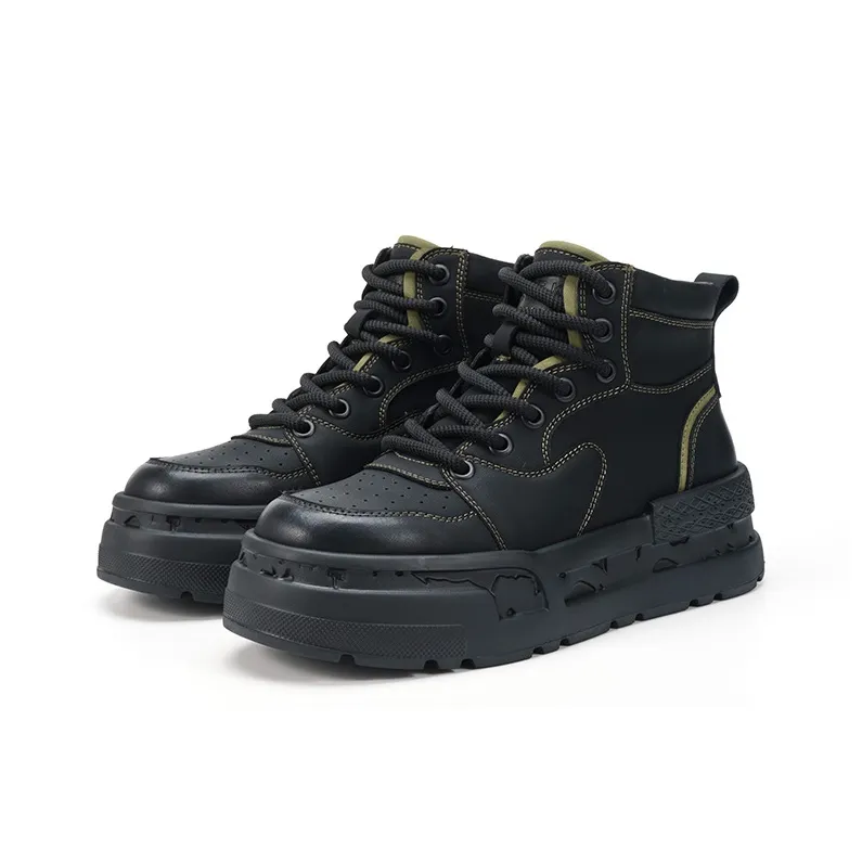 FAIRWHALE Skateboard Shoes Men High Top Black/Green-16