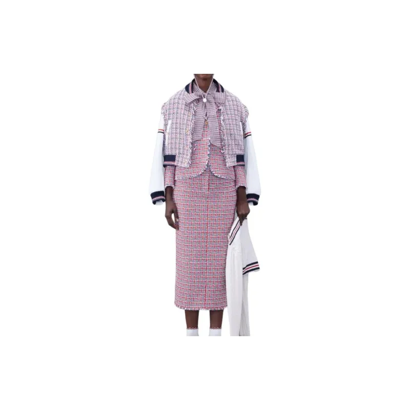 THOM BROWNE Bow Collar Checked Blouse-2