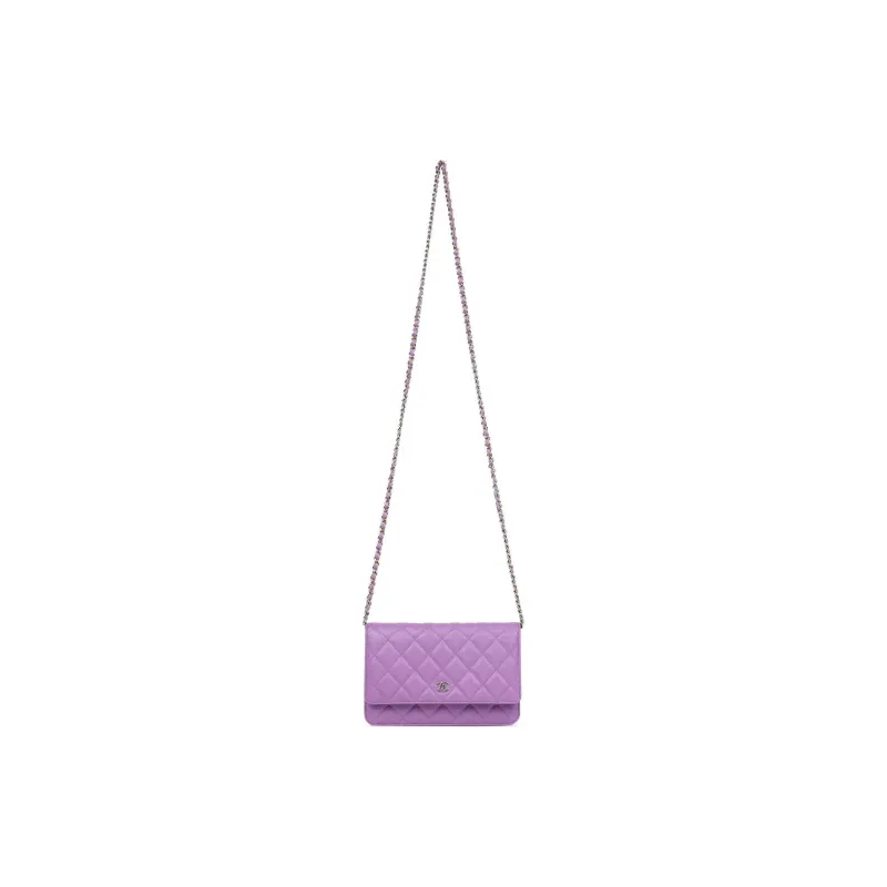 CHANEL Shiny Caviar Calfskin Wallet On Chain, Flap Bag, Shoulder Bag, Crossbody Bag Women's Purple-6