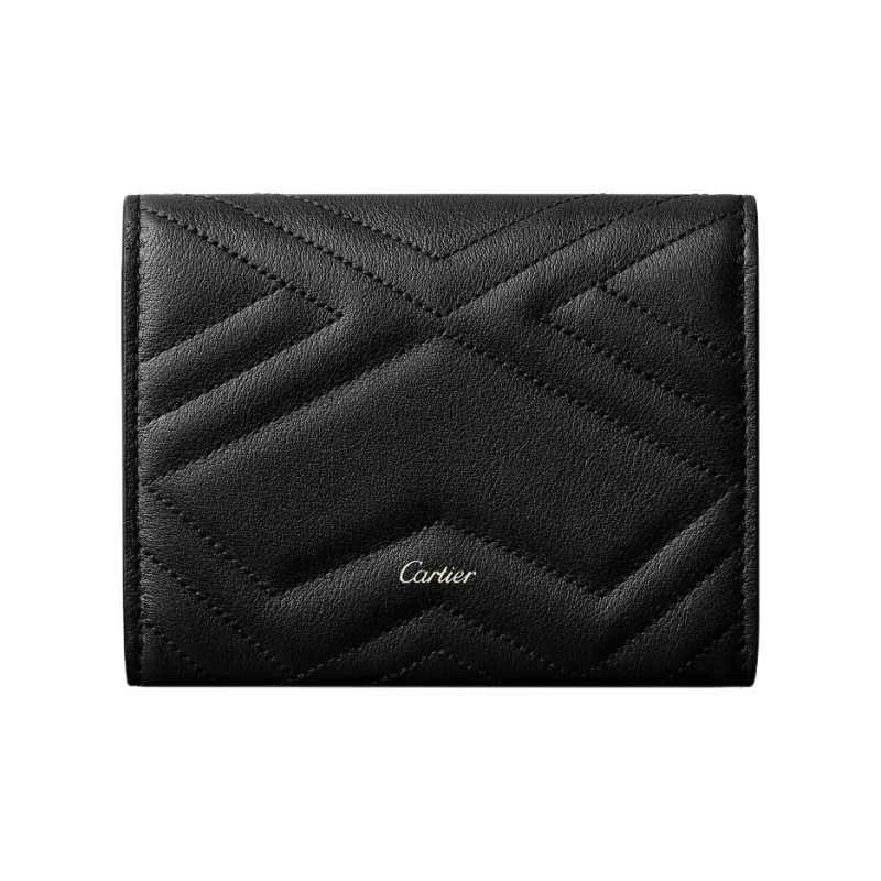 CARTIER Grained Calfskin Wallet Unisex Black-1