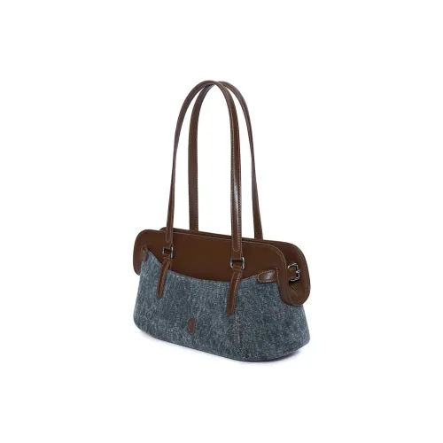 KUNOGIGI Fabric With Top Grain Cow Leather Baseball Handbag, Shoulder Bag, Medium Size Women's Vintage Denim