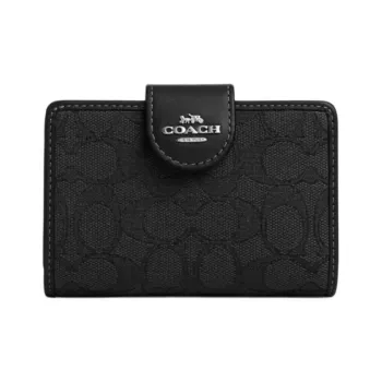 COACH Corner Zip Cow Leather Wallet Medium Size Women's Black