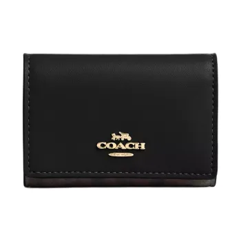 COACH Micro Leather Wallet Mini Women's Walnut Wood & Black