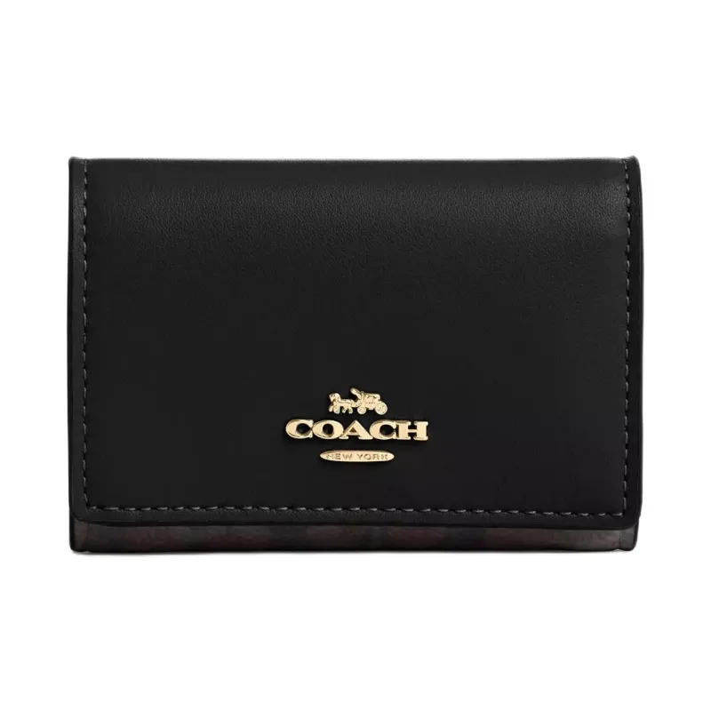 COACH Micro Leather Wallet Mini Women's Walnut Wood & Black-0