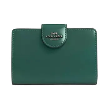 COACH Corner Zip Spazzolato Leather Wallet Mini Women's Emerald Green