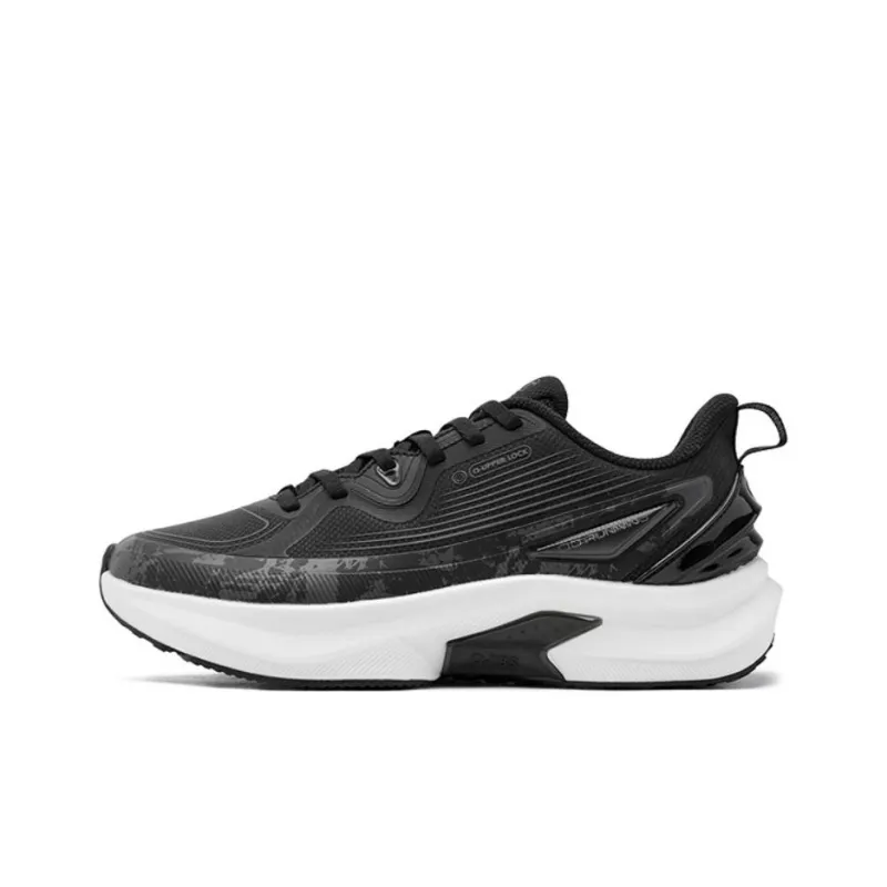 QIAODAN Cushioning Wear-Resistant Low-Top Running Shoes Men's Black White-0