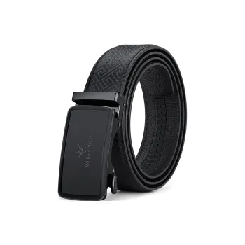 WilliamPOLO Cow Split Leather Cow Leather Alloy Leather Belts Men's Gunmetal Buckle Black Logo 3.5cm Width