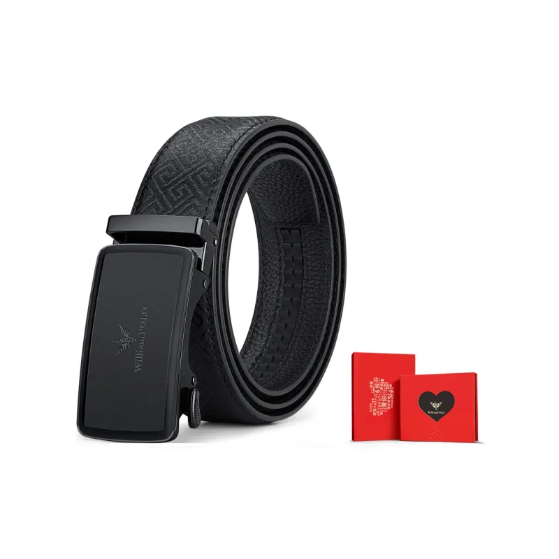 WilliamPOLO Cow Split Leather Cow Leather Alloy Leather Belts Men's Gunmetal Buckle Black Logo 3.5cm Width-4