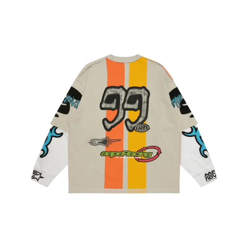 Aape Crackle Print Patchwork Long Sleeved T Shirt Men's-1
