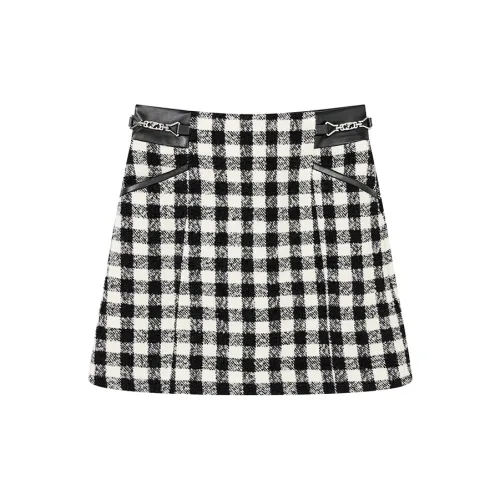 Yu Qianwen Casual Short Skirts Women's Black/White Plaid