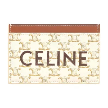 CELINE Canvas With Sheepskin Card Holder Women's White & Tawny & Candy