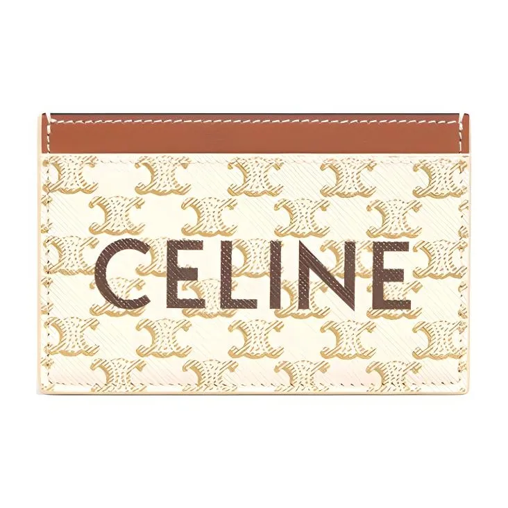 CELINE Canvas With Sheepskin Card Holder Women's White & Tawny & Candy-0