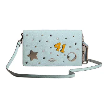 COACH Eggstone Grain Leather Shoulder Bag Crossbody Bag Clutches Women's Light Turquoise