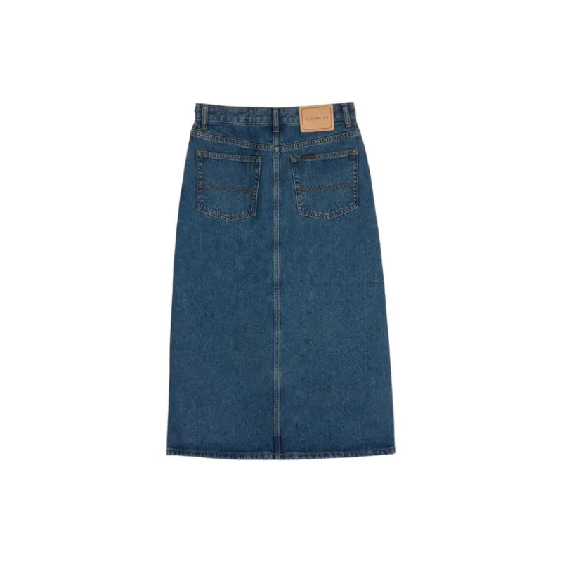 COACH FW24 Denim Long Skirt Women's Dark Blue-1