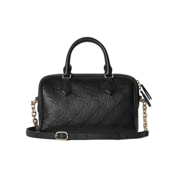 GUCCI Grain Leather Boston Bag, Shoulder Bag, Crossbody Bag, Handbag Trumpets Women's Black