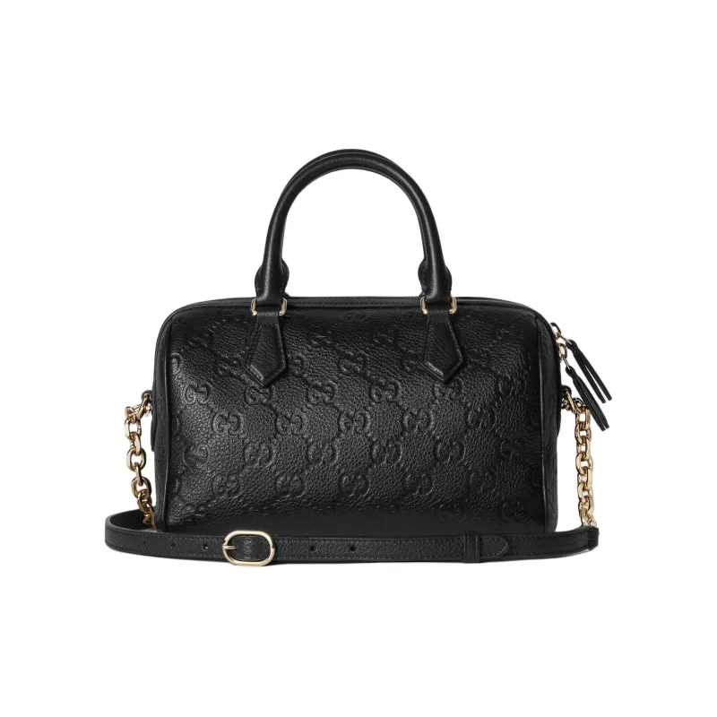 GUCCI Grain Leather Boston Bag, Shoulder Bag, Crossbody Bag, Handbag Trumpets Women's Black-0