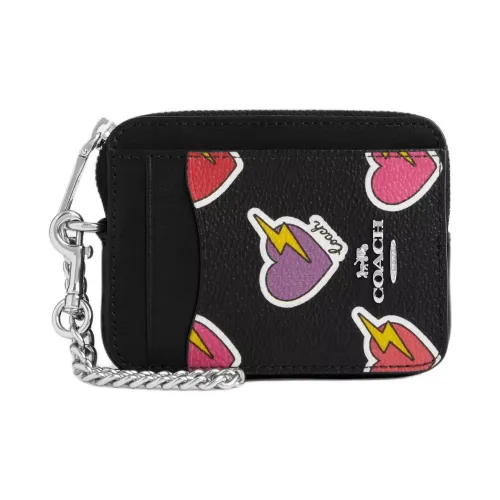 COACH Coated Canvas With Smooth Leather Card Holder Mini Women's Black