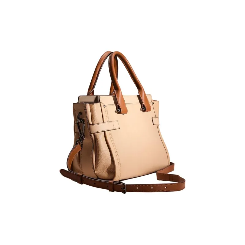 COACH Swagger Leather Handbag Large Size Women's Deep Bronze Latticed Paulownia Wood-1
