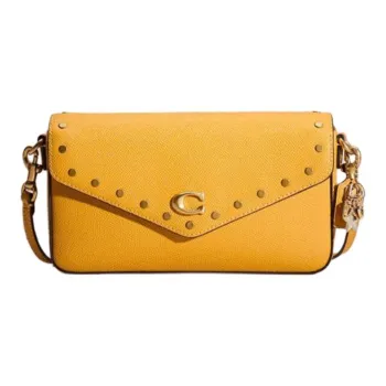 COACH Wyn Cross-Stitch Leather Shoulder Bag Crossbody Bag Small Size Women's Brass Gold Inlaid Phoenix Flower