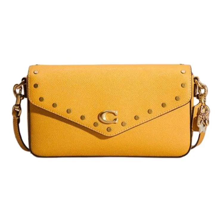 COACH Wyn Cross-Stitch Leather Shoulder Bag Crossbody Bag Small Size Women's Brass Gold Inlaid Phoenix Flower-0