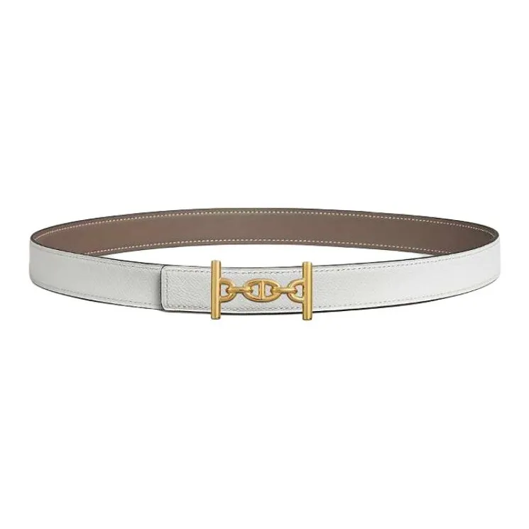 HERMES Calfskin Leather Belts Unisex Taupe/White Width: 2.4cm-1