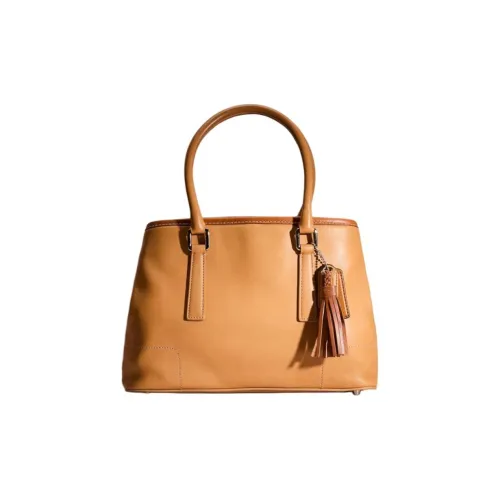 COACH Hamptons Leather One Shoulder Handbag Small Size Women's Camel Brown