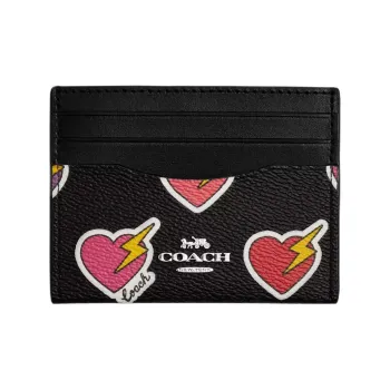 COACH Smooth Leather Card Holder Mini Women's Black