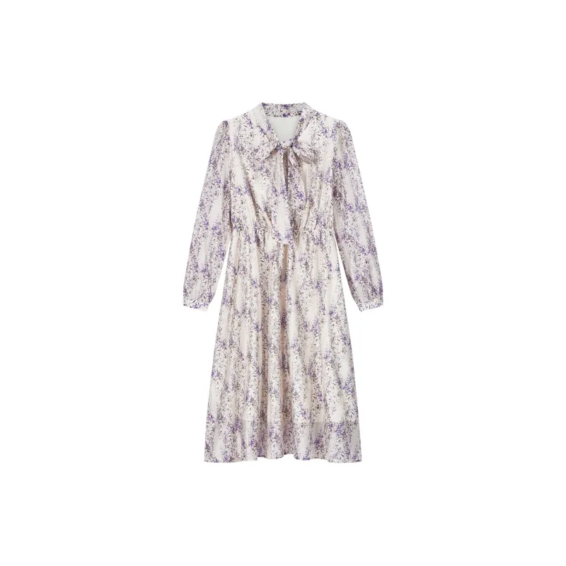 VIMLY Long-Sleeved Dresses Women's Purple Floral-1