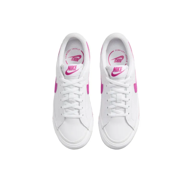 Nike Court Legacy Anti Slip Wear Resistant Low Top Kids' Skateboarding Shoes Pink White Teenagers-3