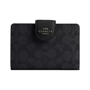 COACH SignatureCanvas High Quality Leather Wallet Medium Size Women's Charcoal & Black