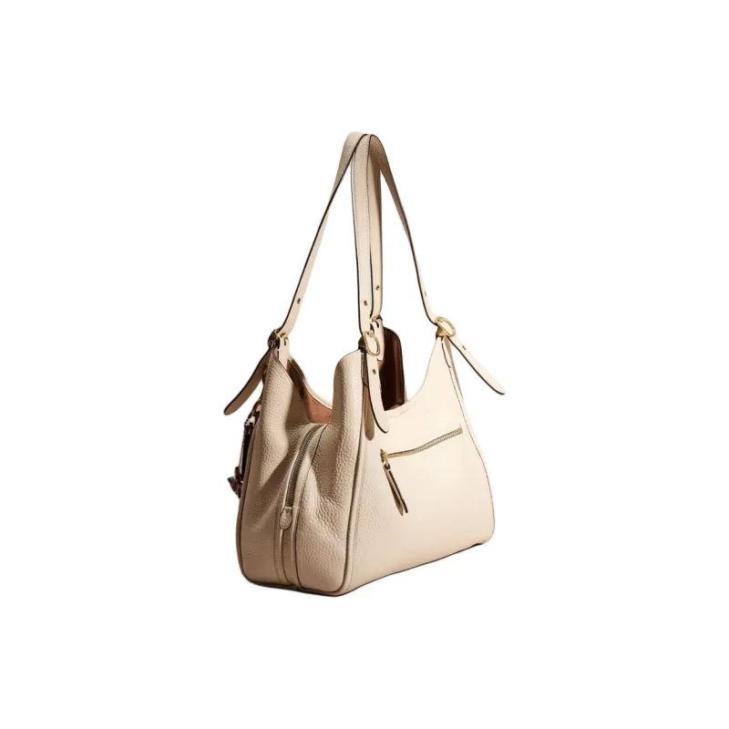 COACH Lori Pebbled Leather Shoulder Bag Large Size Women's Brass & Chalk-1