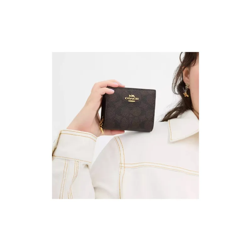 COACH Coated Canvas Wallet Mini Women's Walnut Wood & Black-2