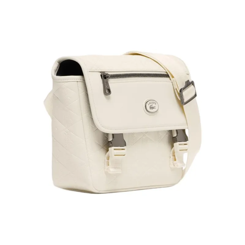 LACOSTE Cow Leather Messenger Bag, Shoulder Bag, Crossbody Bag Men's White-1