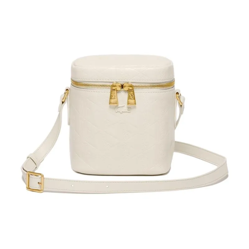 LACOSTE Cow Leather Crossbody Bag, Shoulder Bag Women's White-0