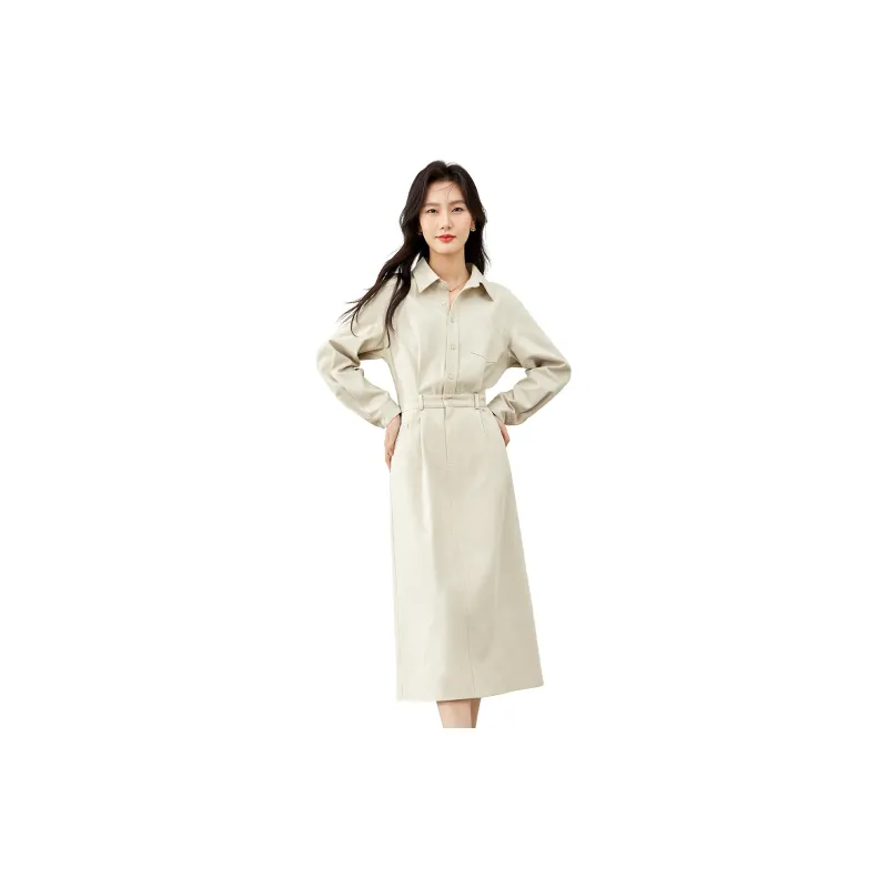 VIMLY Long Sleeved Dresses Women's Apricot-1