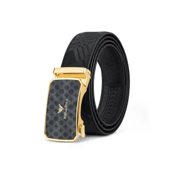 WilliamPOLO Cow Leather Leather Belts Men's Gold Buckle Gold Logo Width  3.5cm