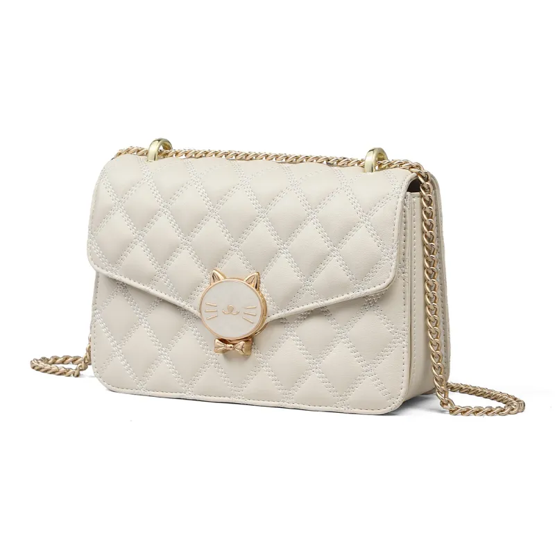 COMELY Cow Split Leather Bonded Synthetic Leather Small Square Bag Shoulder Bag Crossbody Bag Regular Women's Ecru-2