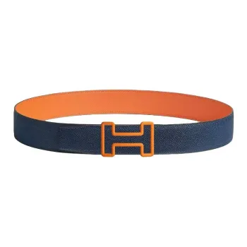 HERMES Leather Leather Belts Unisex Orange/Blue Width: 3.8cm