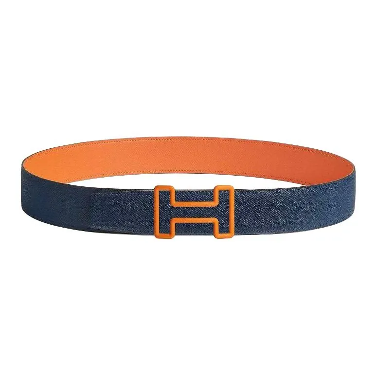 HERMES Leather Leather Belts Unisex Orange/Blue Width: 3.8cm-0
